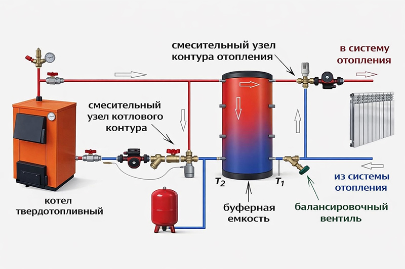Отопление дома на твердотопливном котле