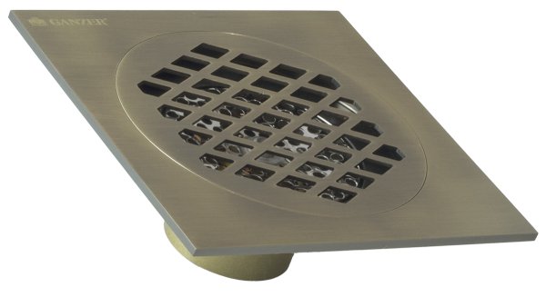 Трап прямой с обратным клапаном 150x150 мм Ganzer T003-D, бронза