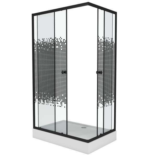 Душевой уголок NG-012-14Q BLACK(1200х800х1950) низкий поддон(13см) стекло МОЗАИКА, 2 места