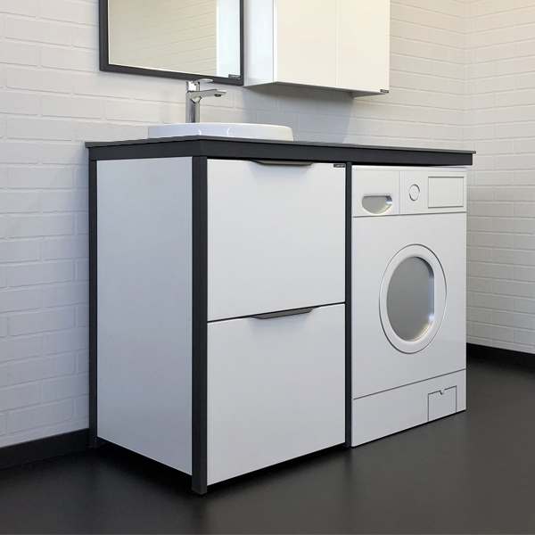 Набор мебели под стиральную машину Comforty Лозанна-120 белый с антрацитовой столешницей, с раковиной Art Inside