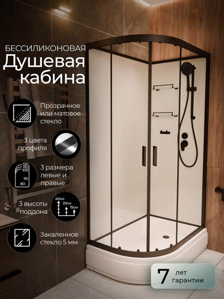 Душевая кабина Frank F412/1R Black правосторонняя средний поддон б/к