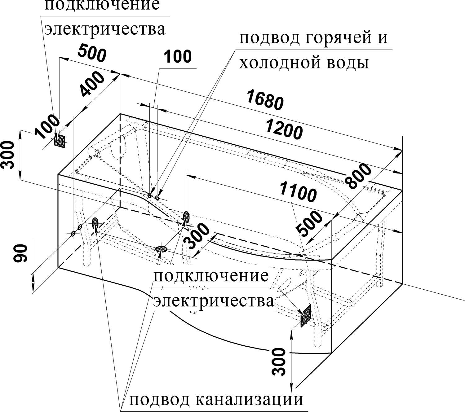 Схема установки гидромассажной ванны