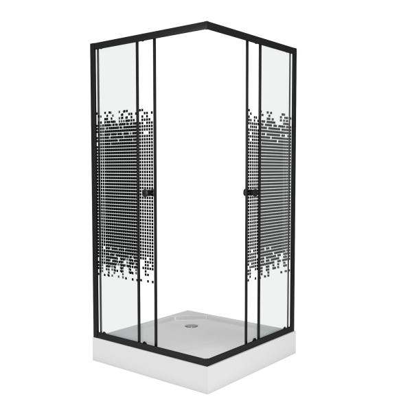 Душевой уголок NG-008-14Q BLACK (800х800х1950) низкий поддон(13см) стекло МОЗАИКА 2 места