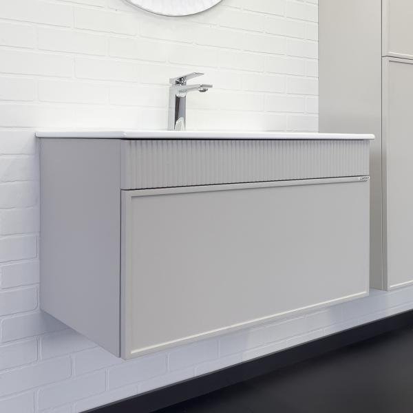 Тумба-умывальник для ванной Comforty Мадрид-80 серый шёлк с раковиной Comforty 80E