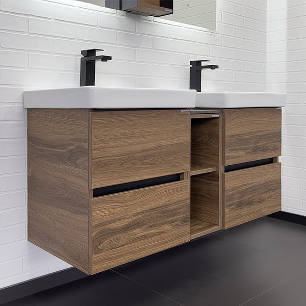 Набор мебели Comforty Дартфорд-110 дуб тёмно-коричневый с раковинами Адриана-45