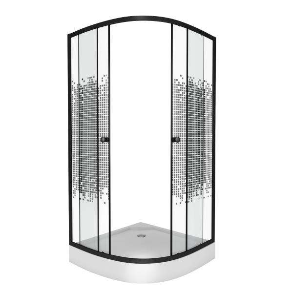 Душевой уголок NG-003-14BLACK (800х800х1950) низкий поддон(13см) стекло МОЗАИКА 2 места