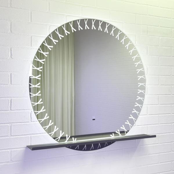 Зеркало для ванной комнаты Comforty Арзамас 80 LED-подсветка, бесконтактный сенсор, полка-графит