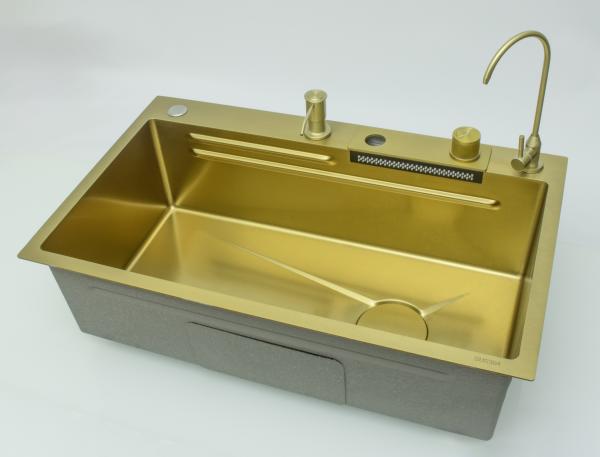 Мойка кухонная 750x460 мм нержавеющая сталь Ganzer GZ46075-S, матовое золото