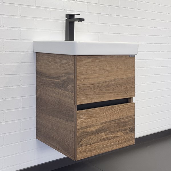 Тумба-умывальник Comforty Дартфорд-45 дуб тёмно-коричневый с раковиной Адриана 45