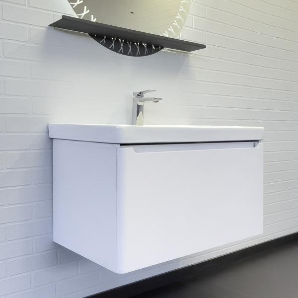 Подвесная тумба-умывальник два ящика Comforty Арзамас-80 белый матовый с раковиной 4480