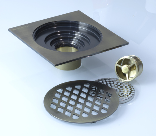 Трап прямой с обратным клапаном 150x150 мм Ganzer T003-D, бронза