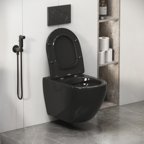Унитаз подвесной Grossman Color GR-4411BS (560х360х350) безободковый, черный с тонкой крышкой, микролифт