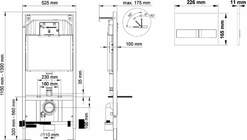 Инсталляция для подвесного унитаза Berges Wasserhaus Novum L2 (Line) 040212 с клавишей смыва (хром матовый)