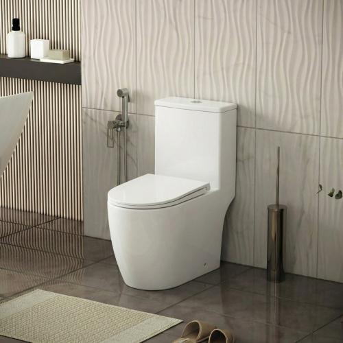 Унитаз напольный Grossman Classic GR-4484SQ (700х385х745) безободковый, белый, моноблок с тонкой крышкой, микролифт, смыв торнадо