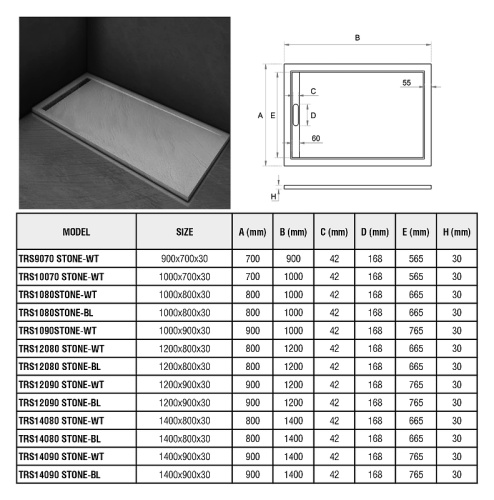 Душевой поддон из искусственного камня WeltWasser WW TRS 10090 STONE-WT 100x90 10000004372 Белый