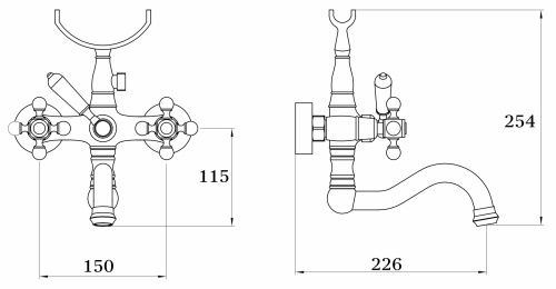 Смеситель для ванны Ganzer 09135-D, двухвентильный, бронза