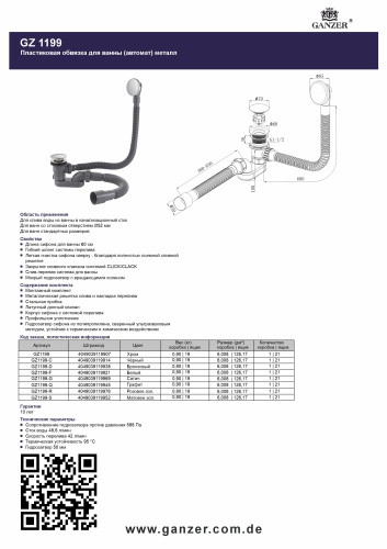 Пластиковая обвязка (автомат) для ванны Ganzer GZ1199-R цвет розовое золото