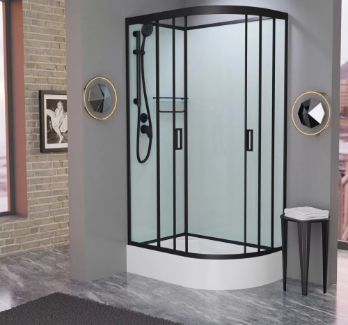 Душевая кабина Frank F412/1L М Black левосторонняя средний поддон б/к