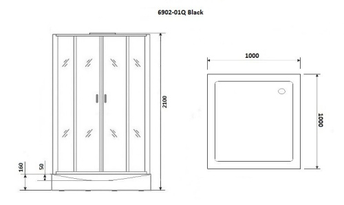 Душевая кабина NG-6902-01Q BLACK (1000х1000х2100) низкий поддон(16 см) стекло ТОНИРОВАННОЕ, 4 места