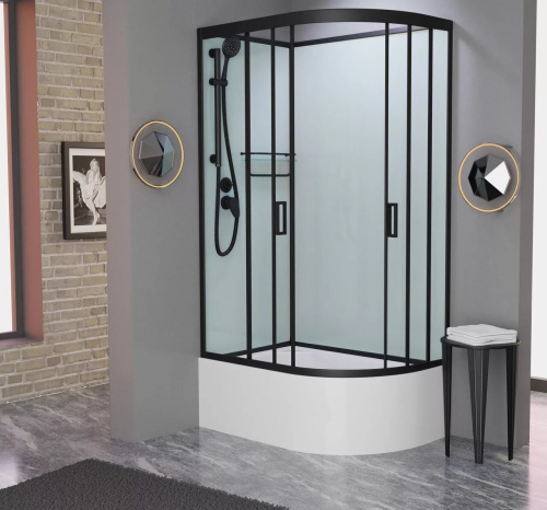 Душевая кабина Frank F412/2L Black левосторонняя высокий поддон б/к