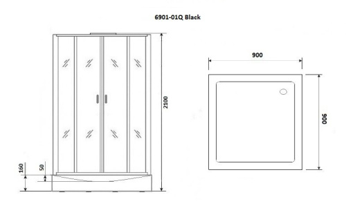 Душевая кабина NG-6901-01Q BLACK (900х900х2100) низкий поддон(16 см) стекло ТОНИРОВАННОЕ, 4 места