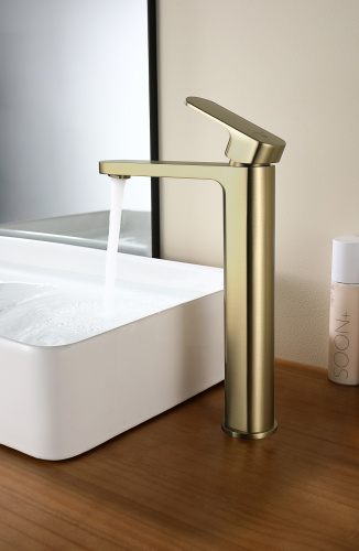 Высокий латунный смеситель Ganzer GZ06112-S, матовое золото.