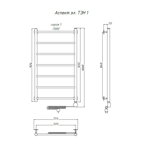 Электрический полотенцесушитель Тругор Аспект 1 элТЭН 100x50 Хром