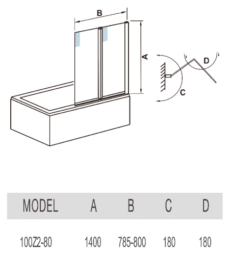 Шторка на ванну WeltWasser WW100 Z2 80 10000002763 профиль Хром стекло прозрачное