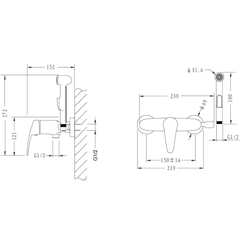 Смеситель Lemark Linara LM0418C настенный с гигиеническим душем, хром