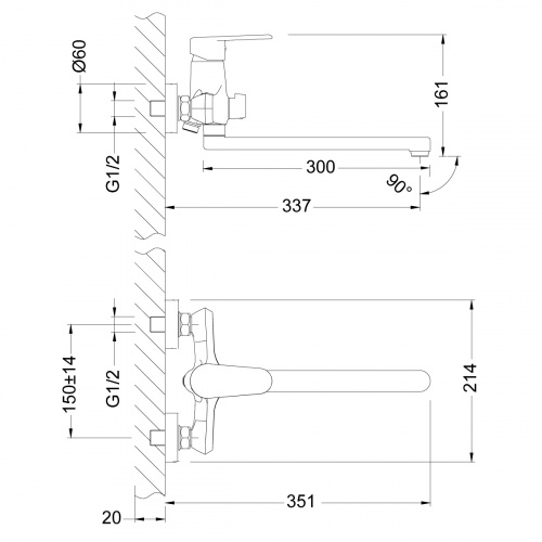 Смеситель для ванны Lemark Point LM0351C