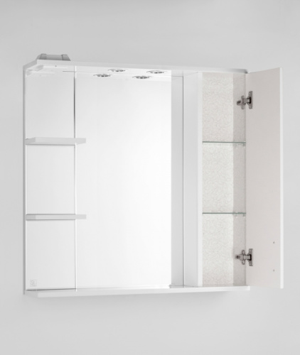 Зеркало со шкафом Style Line Эко фьюжн Панда 80 С с подсветкой Белый глянец