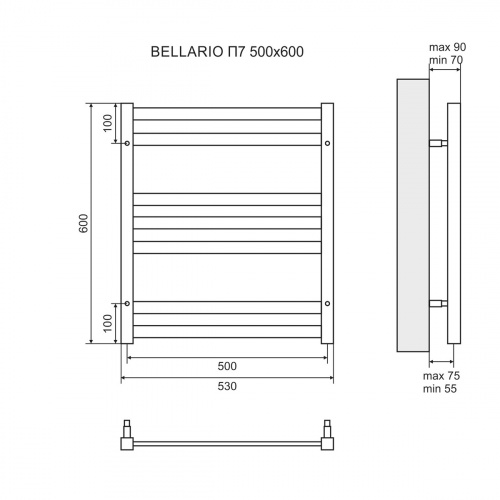 Полотенцесушитель электрический Lemark Bellario LM68607E П7 500x600, левый/правый
