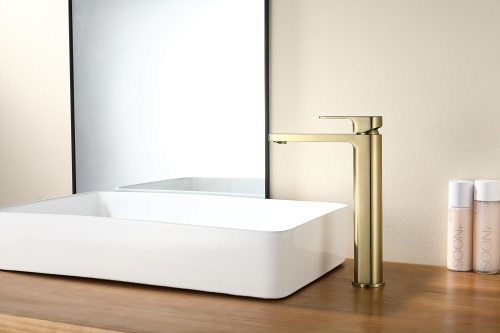 Высокий латунный смеситель Ganzer GZ06112-S, матовое золото.