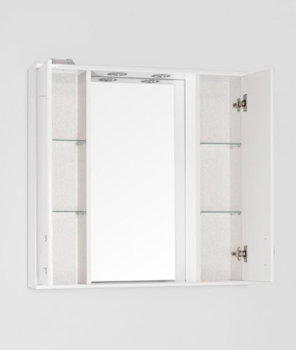 Зеркало со шкафом Style Line Эко стандарт Панда 80 С с подсветкой Белый глянец