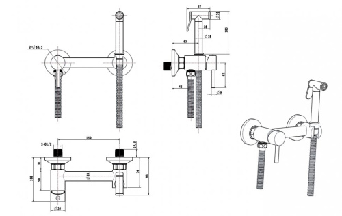 Настенный смеситель с гигиеническим душем DRS/008