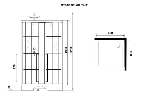 Душевая кабина Niagara Standart ST90/15QL/KL/BKT (900х900х2250) 3 места