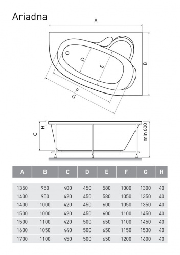 Акриловая ванна Relisan Ariadna R 150x110