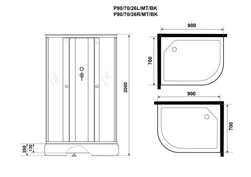 Душевая кабина Niagara Promo P90/70/26L/MT/BK (900х700х2000) 4 места