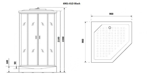 Душевая кабина NG-6901-01D BLACK (900х900х2200) низкий поддон (16 см), стекло ТОНИРОВАННОЕ, 4 места