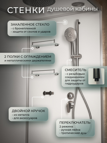 Душевая кабина Frank F411L 1100*800 мм без крыши (хром/матовое) L