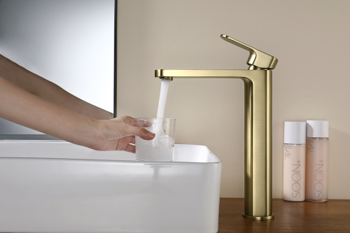 Высокий латунный смеситель Ganzer GZ06112-S, матовое золото.