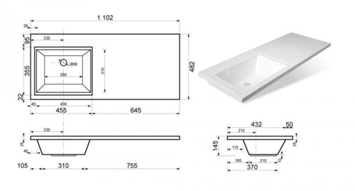 Умывальник Style Line Даллас /Эстетика 1100*480, правый