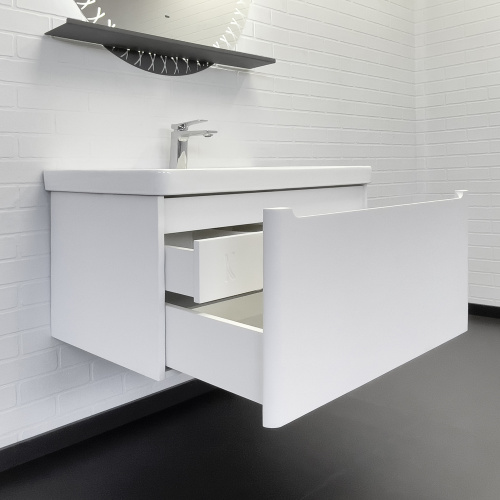 Подвесная тумба-умывальник два ящика Comforty Арзамас-80 белый матовый с раковиной 4480