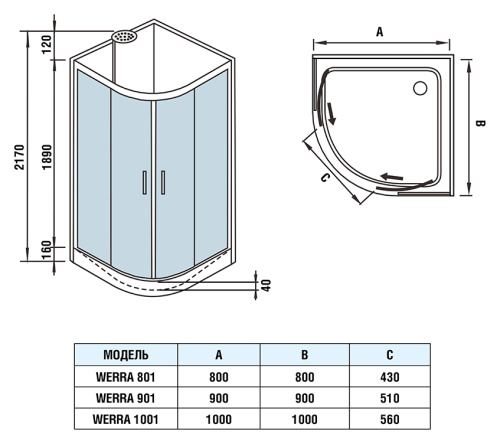 Душевая кабина WeltWasser WW500 Werra 901 90x90 10000003223 профиль Хром стекло прозрачное