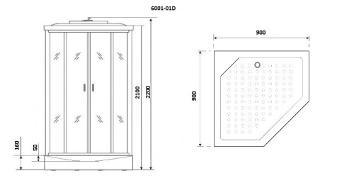 Душевая кабина NG-6001-01D (900х900х2200) низкий поддон(16 см) стекло ПРОЗРАЧНОЕ, 4 места