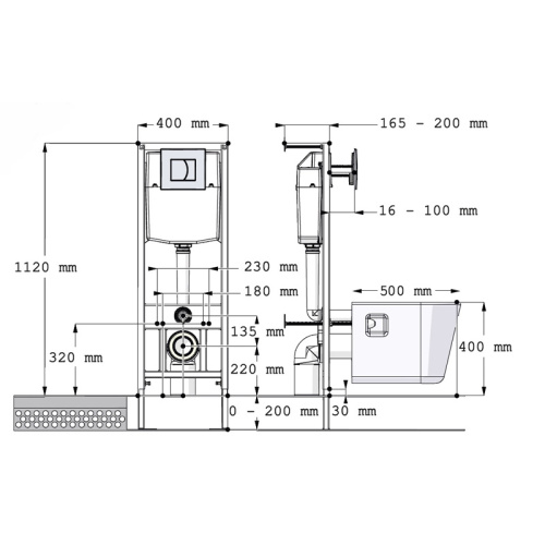 Инсталляция для подвесного унитаза Инкоэр Тип 2-Б-DI с белой кнопкой смыва