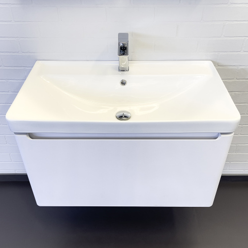 Подвесная тумба-умывальник два ящика Comforty Арзамас-80 белый матовый с раковиной 4480