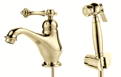 Смеситель для раковины с гигиеническим душем Ganzer GZ77051-E золото