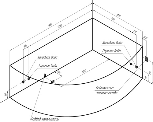 Акриловая ванна Radomir Vannesa Алари 168x120 L 2-01-0-1-1-218 Белая без гидромассажа