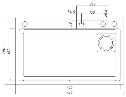 Мойка кухонная 750x460 мм нержавеющая сталь Ganzer GZ46075-G, сатин